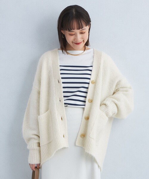 green label relaxing（グリーンレーベルリラクシング）の「アルパカシャギー Vネックカーディガン（カーディガン/ボレロ・レディース・ブラック/ライラック/オフホワイト/ライトグレー/ピンク/ライム/ベージュ・FREE/SHORT）」の16枚目の写真