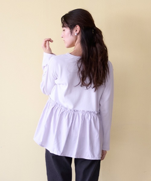 petit main LIEN(プティマインリアン)の「【リンク】リボンペプラム長T(Tシャツ/カットソー・レディース・ネイビー/ラベンダー/アイボリー・FREE)」の5枚目の写真