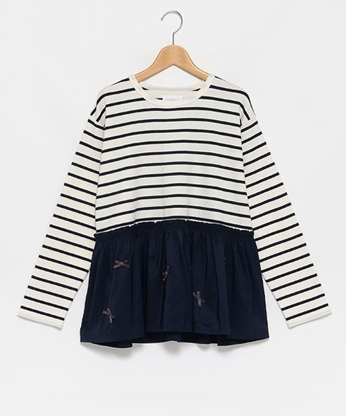 petit main LIEN(プティマインリアン)の「【リンク】リボンペプラム長T(Tシャツ/カットソー・レディース・ネイビー/ラベンダー/アイボリー・FREE)」の12枚目の写真
