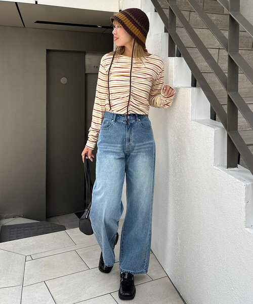 CIAOPANIC(チャオパニック)の「ペイントボーダー2WAYカットソー(Tシャツ/カットソー・レディース・オフホワイト/ブラック/ピンク/グリーン・ONE SIZE)」の10枚目の写真