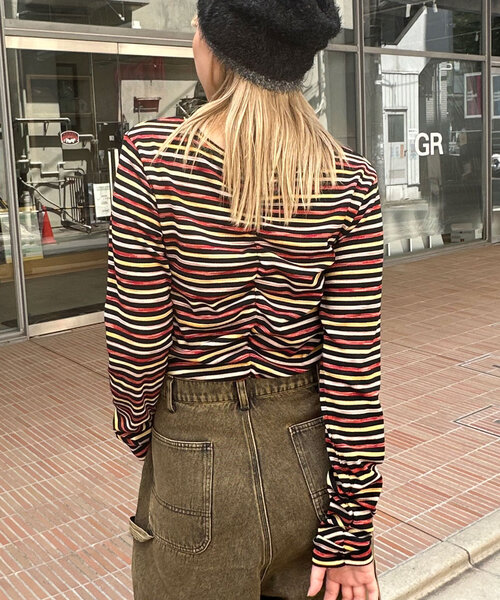 CIAOPANIC(チャオパニック)の「ペイントボーダー2WAYカットソー(Tシャツ/カットソー・レディース・オフホワイト/ブラック/ピンク/グリーン・ONE SIZE)」の16枚目の写真