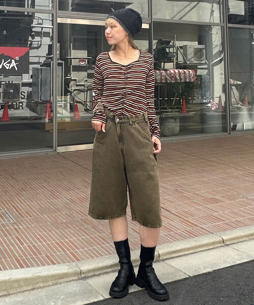 CIAOPANIC(チャオパニック)の「ペイントボーダー2WAYカットソー(Tシャツ/カットソー・レディース・オフホワイト/ブラック/ピンク/グリーン・ONE SIZE)」の18枚目の写真