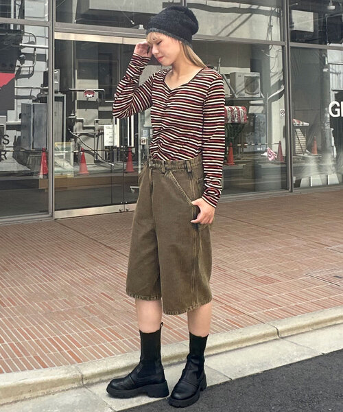 CIAOPANIC(チャオパニック)の「ペイントボーダー2WAYカットソー(Tシャツ/カットソー・レディース・オフホワイト/ブラック/ピンク/グリーン・ONE SIZE)」の19枚目の写真