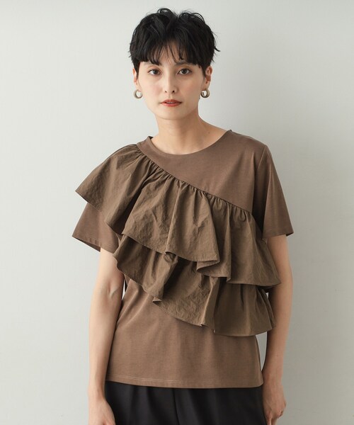 【Lサイズ】６０／１スムースフリルカラーカットソー セール】フリルカラーカットソートップス（Tシャツ/カットソー