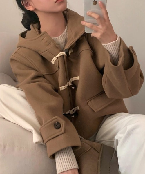 N.s(エヌドットエス)の「ショートフードコート(ダッフルコート・レディース・グレー/キャメル/アイボリー・FREE)」の12枚目の写真