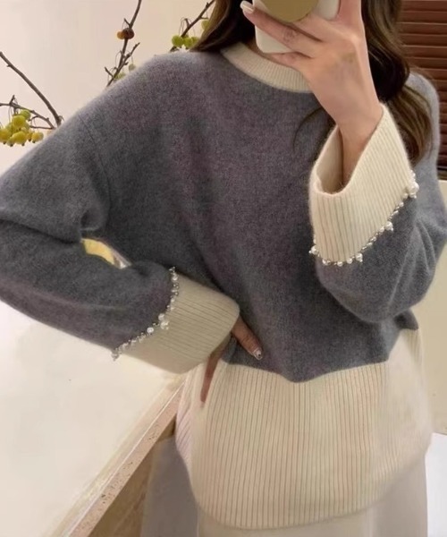 【セール】袖パール配色ニットプルオーバー（ニット/セーター）｜Gs（ジーエス） 5,104円