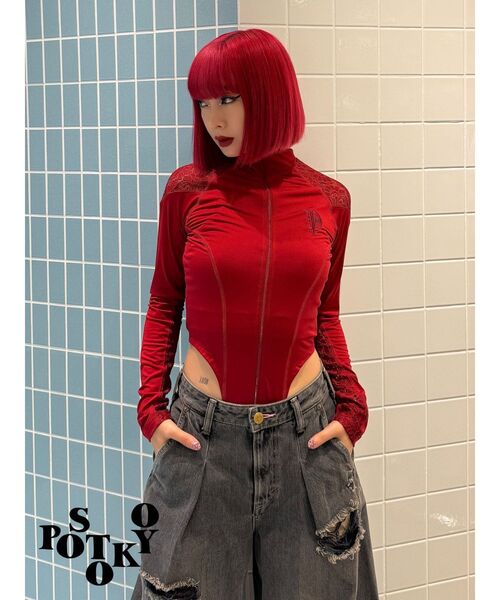 未使用　美品　Something×PosTokyo Race Body suit Something ×PosTokyo】Race Combination Body suit（Tシャツ