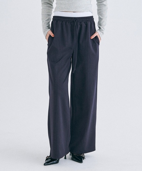 coca（coca）（コカ）の「ウエストレイヤード ストライプパンツ（その他パンツ・レディース・ネイビー/グレー・L/M/S）」の2枚目の写真