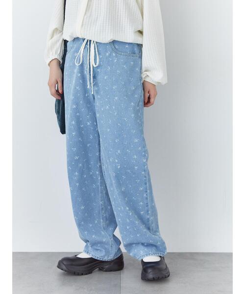 イッセイミヤケ ムラ染め 花柄 総柄 デニム パンツ ズボン サイズ2 イッセイミヤケ ムラ染め 花柄 総柄 デニム パンツ ズボン サイズ2