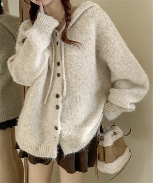 Dream garden（ドリームガーデン）の「フード付きニットカーディガン（カーディガン/ボレロ・レディース・ピンク/ブラウン/グレー/オートミール・FREE）」の3枚目の写真