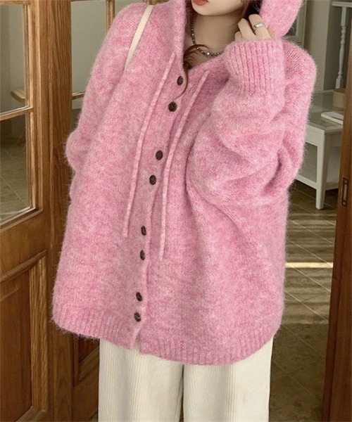 Dream garden（ドリームガーデン）の「フード付きニットカーディガン（カーディガン/ボレロ・レディース・ピンク/ブラウン/グレー/オートミール・FREE）」の19枚目の写真