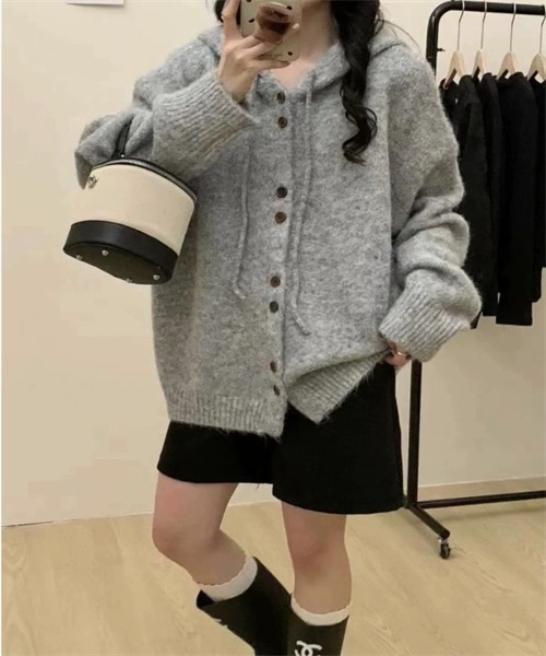 Dream garden（ドリームガーデン）の「フード付きニットカーディガン（カーディガン/ボレロ・レディース・ピンク/ブラウン/グレー/オートミール・FREE）」の6枚目の写真