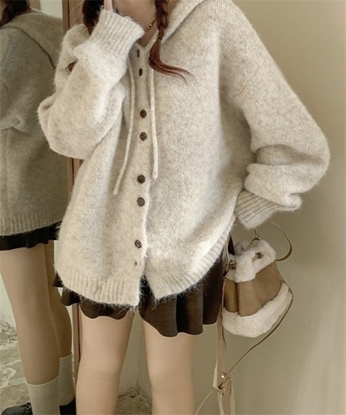 Dream garden（ドリームガーデン）の「フード付きニットカーディガン（カーディガン/ボレロ・レディース・ピンク/ブラウン/グレー/オートミール・FREE）」の9枚目の写真