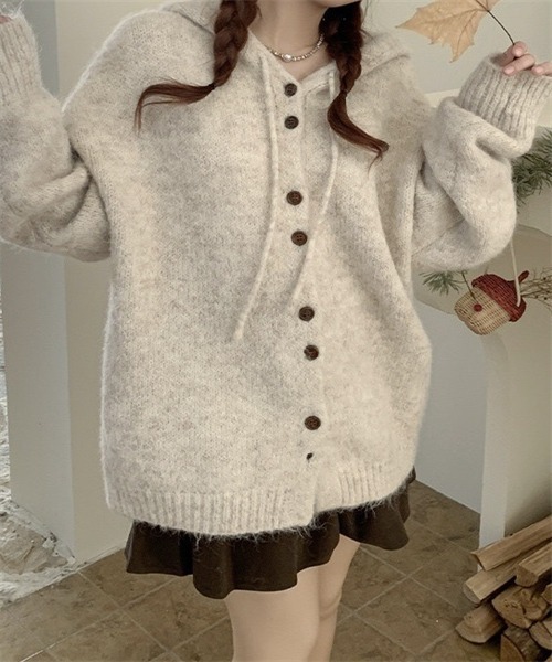 Dream garden（ドリームガーデン）の「フード付きニットカーディガン（カーディガン/ボレロ・レディース・ピンク/ブラウン/グレー/オートミール・FREE）」の10枚目の写真