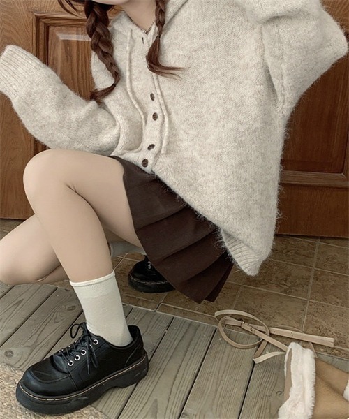 Dream garden（ドリームガーデン）の「フード付きニットカーディガン（カーディガン/ボレロ・レディース・ピンク/ブラウン/グレー/オートミール・FREE）」の13枚目の写真