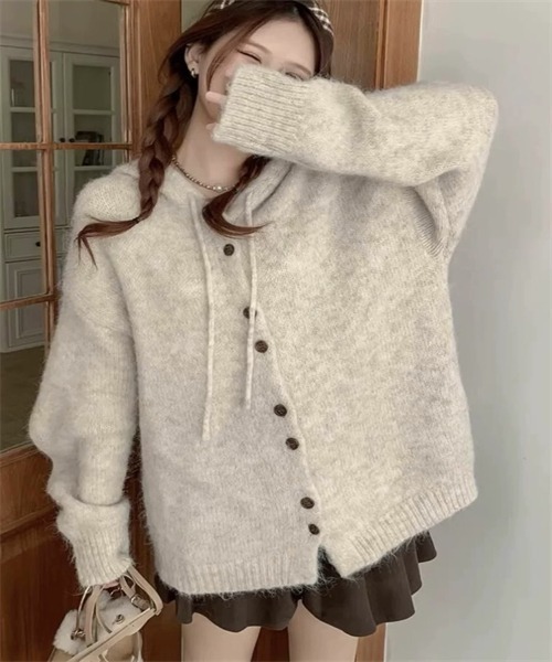 Dream garden（ドリームガーデン）の「フード付きニットカーディガン（カーディガン/ボレロ・レディース・ピンク/ブラウン/グレー/オートミール・FREE）」の11枚目の写真