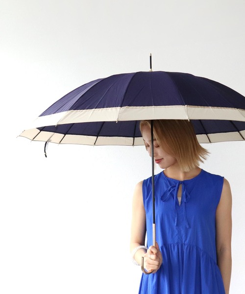 Three Four Time（ｽﾘｰﾌｫｰﾀｲﾑ）の「【wpc】16K PATCHWORK LINEAR（晴雨兼用/耐風）（長傘・レディース・グレー/ベージュ/ブルー・FREE）」の3枚目の写真