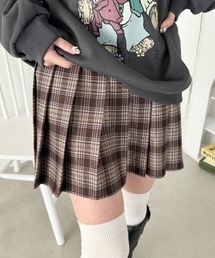 チェック柄プリーツミニスカパン