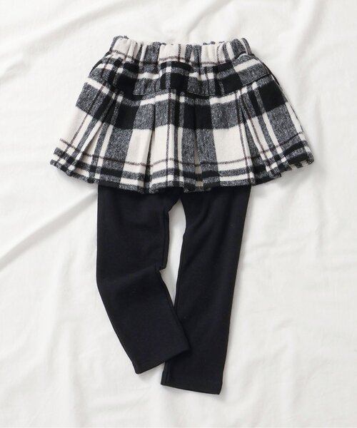 apres les cours（アプレレクール）の「【WEB限定】裏起毛レギンス付きタックデザインスカート（スカート・キッズ・ベージュ/チャコール/チェック/インディゴブルー・80/90/100/110/120/130/140）」の4枚目の写真