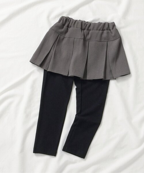 apres les cours（アプレレクール）の「【WEB限定】裏起毛レギンス付きタックデザインスカート（スカート・キッズ・ベージュ/チャコール/チェック/インディゴブルー・80/90/100/110/120/130/140）」の3枚目の写真