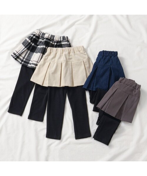 apres les cours（アプレレクール）の「【WEB限定】裏起毛レギンス付きタックデザインスカート（スカート・キッズ・ベージュ/チャコール/チェック/インディゴブルー・80/90/100/110/120/130/140）」の7枚目の写真