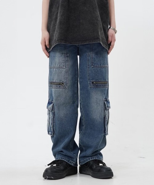 Miniministore（ミニミニストア）の「デニムカーゴパンツ 韓国風ワイドジーンズ（デニムパンツ・レディース・インディゴブルー・L/XL/M/S）」の3枚目の写真