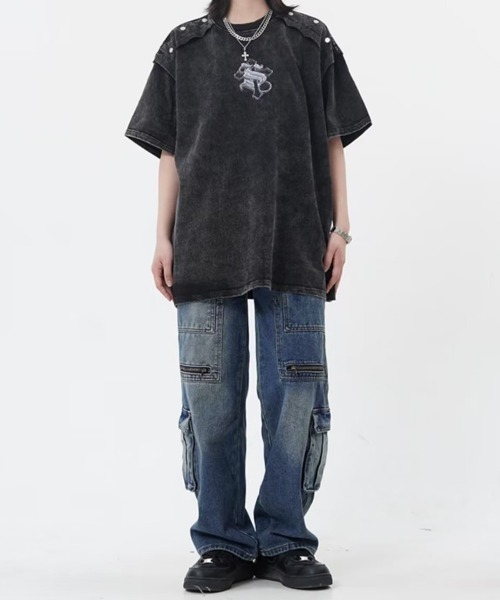 Miniministore（ミニミニストア）の「デニムカーゴパンツ 韓国風ワイドジーンズ（デニムパンツ・レディース・インディゴブルー・L/XL/M/S）」の4枚目の写真