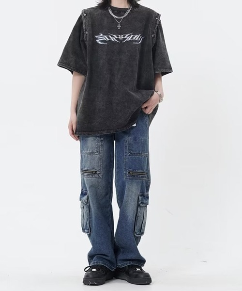 Miniministore（ミニミニストア）の「デニムカーゴパンツ 韓国風ワイドジーンズ（デニムパンツ・レディース・インディゴブルー・L/XL/M/S）」の5枚目の写真