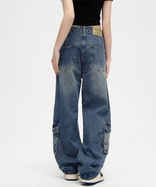 Miniministore（ミニミニストア）の「デニムカーゴパンツ 韓国風ワイドジーンズ（デニムパンツ・レディース・インディゴブルー・L/XL/M/S）」の10枚目の写真