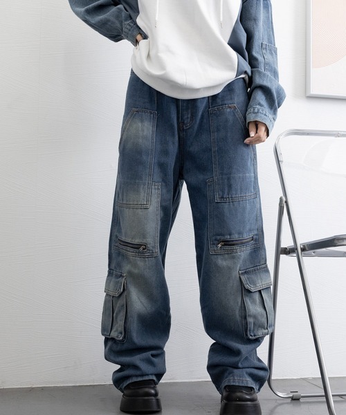 Miniministore（ミニミニストア）の「デニムカーゴパンツ 韓国風ワイドジーンズ（デニムパンツ・レディース・インディゴブルー・L/XL/M/S）」の19枚目の写真