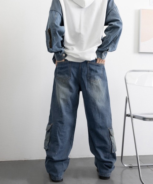 Miniministore（ミニミニストア）の「デニムカーゴパンツ 韓国風ワイドジーンズ（デニムパンツ・レディース・インディゴブルー・L/XL/M/S）」の22枚目の写真