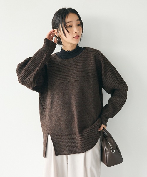 CRAFT STANDARD BOUTIQUE(クラフトスタンダードブティック)の「編み違い斜めスリットニットチュニック(ニット/セーター・レディース・アイボリー/ブルー/ブラウン/ライトグレー系2・FREE)」の6枚目の写真