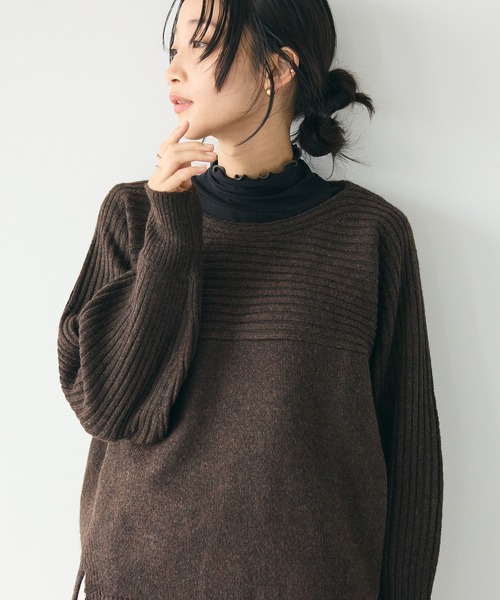 CRAFT STANDARD BOUTIQUE(クラフトスタンダードブティック)の「編み違い斜めスリットニットチュニック(ニット/セーター・レディース・アイボリー/ブルー/ブラウン/ライトグレー系2・FREE)」の5枚目の写真