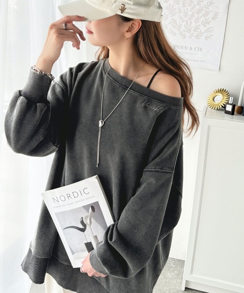 セール】大人可愛いゆるスタイル。前後2WAYヴィンテージ加工スウェット