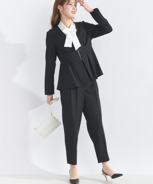 PICCIN（ピッチン）の「【WEB限定】ストレッチツイルノーカラーペプラムジャケット（テーラードジャケット・レディース・ブラック/ベージュ・L/M）」の8枚目の写真