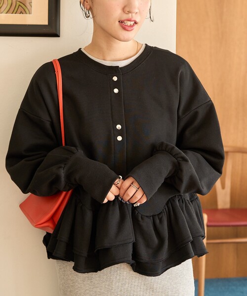 セール】限定展開 2WAY 裾 フリル ショート プルオーバー（スウェット