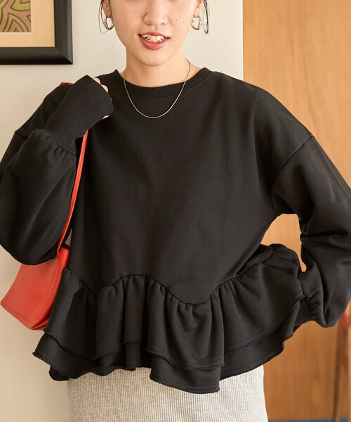 FREAK'S STORE（フリークスストア）の「限定展開　2WAY 裾 フリル ショート プルオーバー（スウェット・レディース・ナチュラル/グレー/ブラック/ベージュ・ﾌﾘ-）」の15枚目の写真
