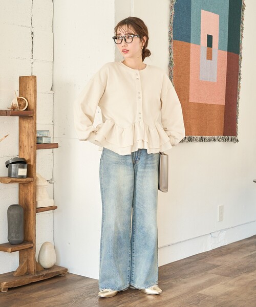 L相当✨プリーツプリーズ 変形カットソー フリル くしゅくしゅ ブルーグリーン3 L相当✨プリーツプリーズ 変形カットソー フリル くしゅくしゅ ブルー