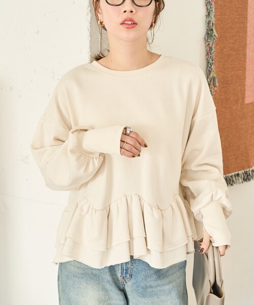 セール】限定展開 2WAY 裾 フリル ショート プルオーバー（スウェット