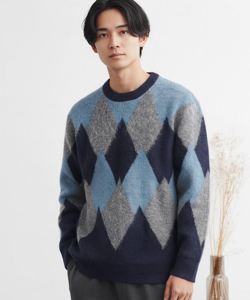 jiggys shop（ジギーズショップ）の「モヘアタッチアーガイルジャガード編みクルーネックニットセーター（ニット/セーター・メンズ・ブラック/ネイビー/ブラウン・SMALL/MEDIUM/LARGE/X-LARGE）」の3枚目の写真