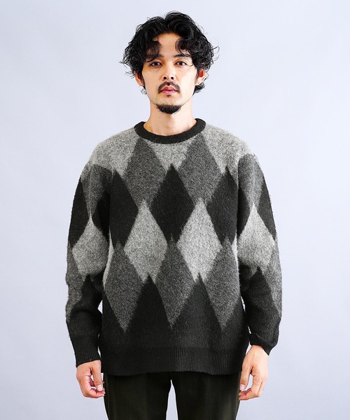 jiggys shop（ジギーズショップ）の「モヘアタッチアーガイルジャガード編みクルーネックニットセーター（ニット/セーター・メンズ・ブラック/ネイビー/ブラウン・SMALL/MEDIUM/LARGE/X-LARGE）」の7枚目の写真
