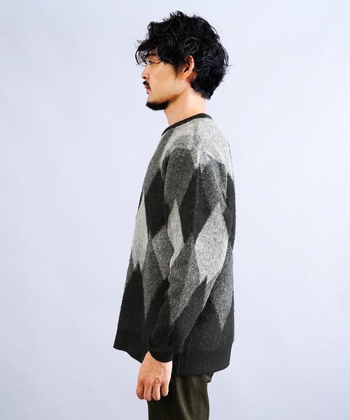 jiggys shop（ジギーズショップ）の「モヘアタッチアーガイルジャガード編みクルーネックニットセーター（ニット/セーター・メンズ・ブラック/ネイビー/ブラウン・SMALL/MEDIUM/LARGE/X-LARGE）」の6枚目の写真