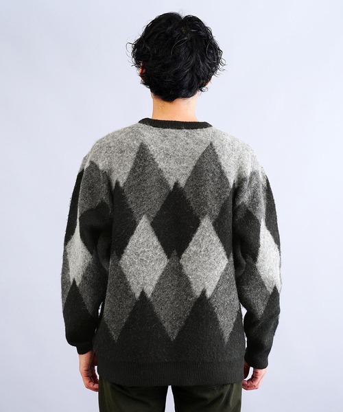 jiggys shop（ジギーズショップ）の「モヘアタッチアーガイルジャガード編みクルーネックニットセーター（ニット/セーター・メンズ・ブラック/ネイビー/ブラウン・SMALL/MEDIUM/LARGE/X-LARGE）」の5枚目の写真