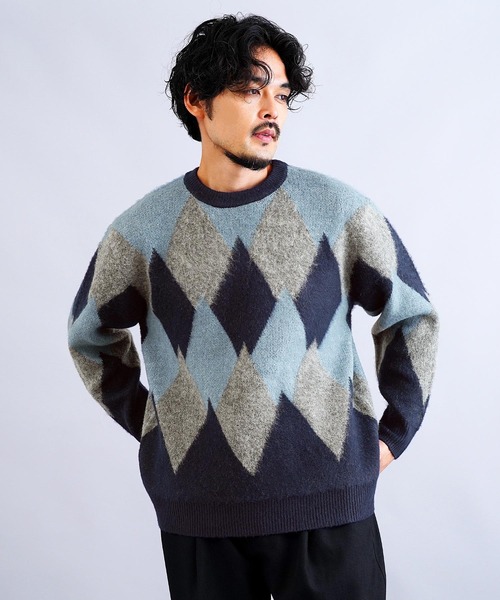 jiggys shop（ジギーズショップ）の「モヘアタッチアーガイルジャガード編みクルーネックニットセーター（ニット/セーター・メンズ・ブラック/ネイビー/ブラウン・SMALL/MEDIUM/LARGE/X-LARGE）」の9枚目の写真