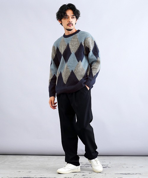 jiggys shop（ジギーズショップ）の「モヘアタッチアーガイルジャガード編みクルーネックニットセーター（ニット/セーター・メンズ・ブラック/ネイビー/ブラウン・SMALL/MEDIUM/LARGE/X-LARGE）」の8枚目の写真
