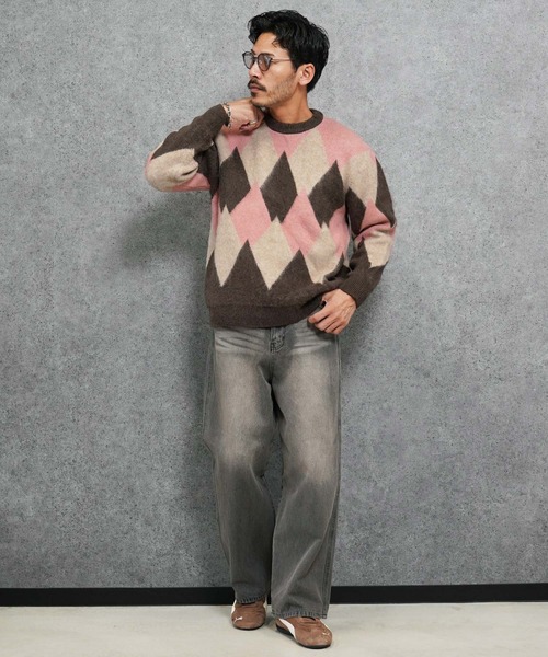 jiggys shop（ジギーズショップ）の「モヘアタッチアーガイルジャガード編みクルーネックニットセーター（ニット/セーター・メンズ・ブラック/ネイビー/ブラウン・SMALL/MEDIUM/LARGE/X-LARGE）」の21枚目の写真