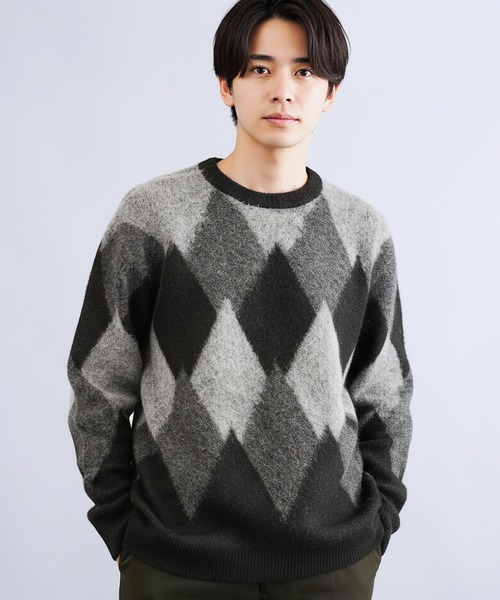 jiggys shop（ジギーズショップ）の「モヘアタッチアーガイルジャガード編みクルーネックニットセーター（ニット/セーター・メンズ・ブラック/ネイビー/ブラウン・SMALL/MEDIUM/LARGE/X-LARGE）」の19枚目の写真