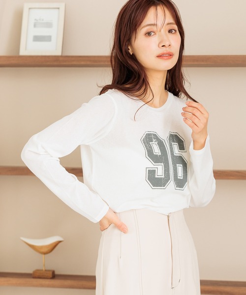 mysty woman(ミスティウーマン)の「ナンバーロゴシアーロンT 322317(Tシャツ/カットソー・レディース・オフホワイト/ライトブルー/ブラック・FREE)」の9枚目の写真