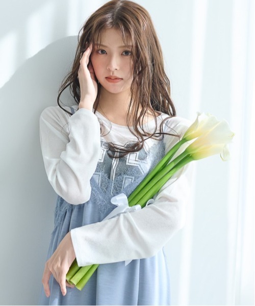 mysty woman(ミスティウーマン)の「ナンバーロゴシアーロンT 322317(Tシャツ/カットソー・レディース・オフホワイト/ライトブルー/ブラック・FREE)」の8枚目の写真