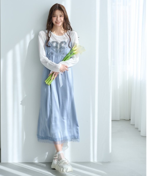 mysty woman(ミスティウーマン)の「ナンバーロゴシアーロンT 322317(Tシャツ/カットソー・レディース・オフホワイト/ライトブルー/ブラック・FREE)」の6枚目の写真